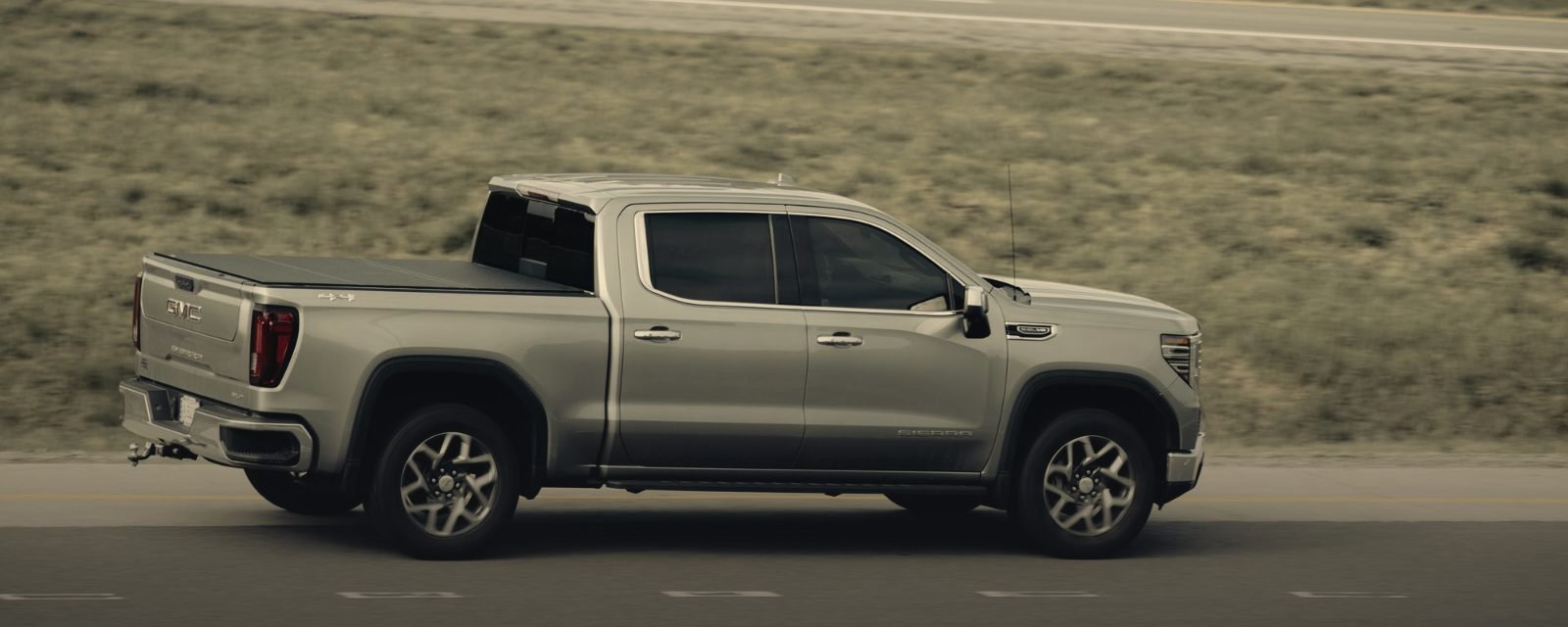 A pickup truck at highway speed